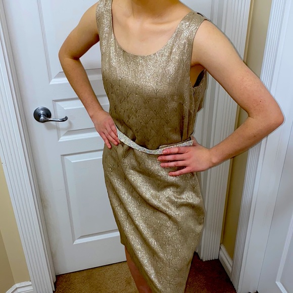 🔥🔥PORTS 1961| Taupe & Metallic Silver Dress -Sz 6 - Picture 4 of 15
